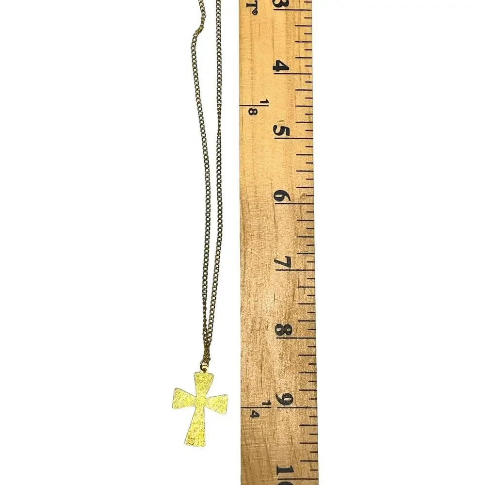 Cross Pendant on Gold Tone Chain Blue and Orange